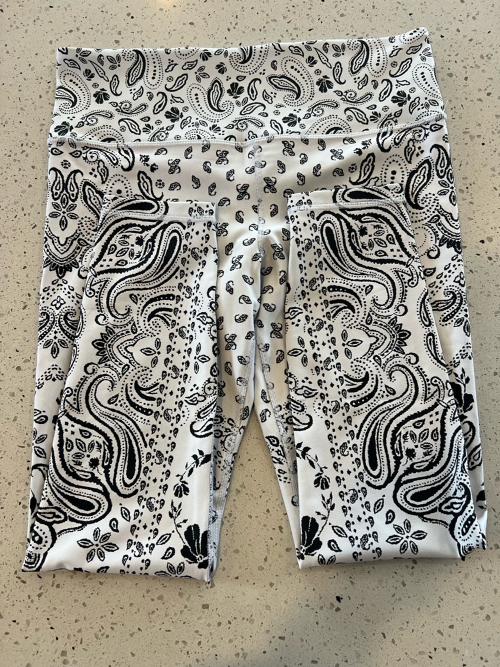 Athleta White Leggings with Black Paisley Print